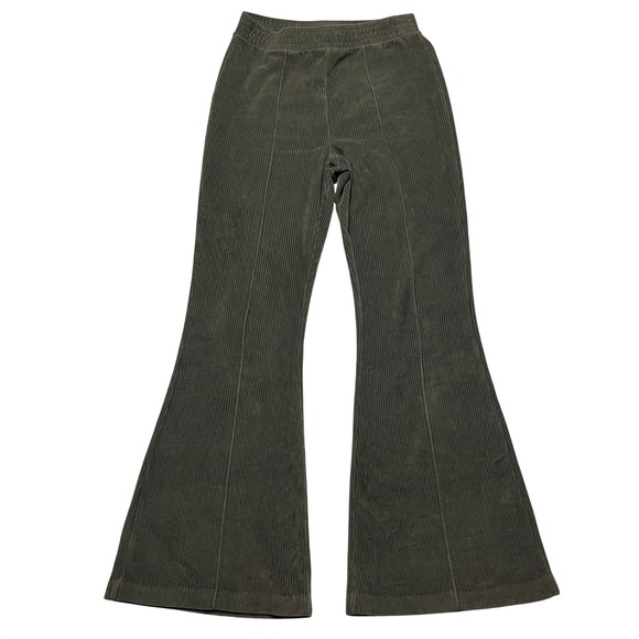 aerie Pants - Aerie Pants Womens S Green Corduroy Flare Leg High Rise Elastic Waist 1453370966